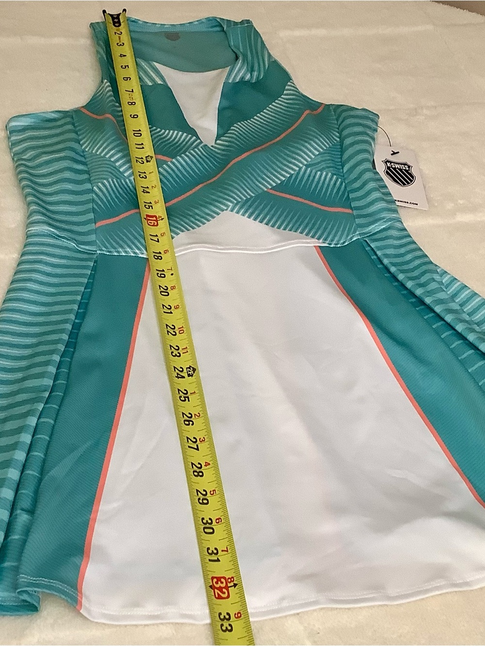 K-SWISS Stamina Dress With Shorts. Sleeveless Mint & White Dress Tennis Dress - Picture 10 of 12